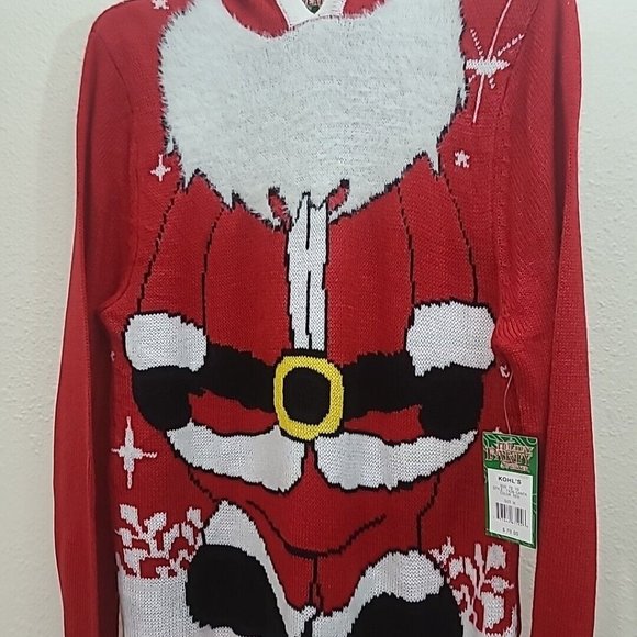 Party Sweater Santa Suit Acrylic Hoodie Size M Fuzzy Beard NEW NWT - Picture 4 of 9